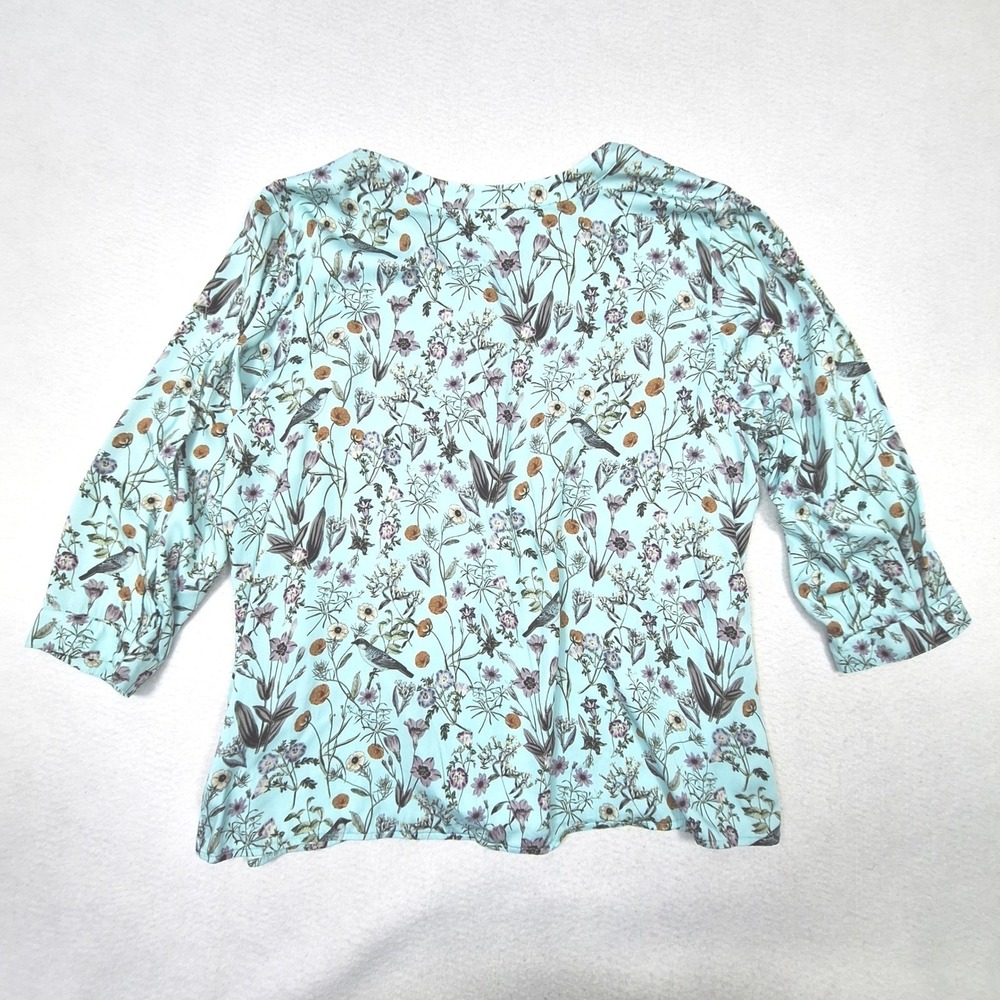 J. Jill Blouse Womens 2X Blue Floral Bird Botanical Split Neck Tunic Top Boho - Picture 2 of 8